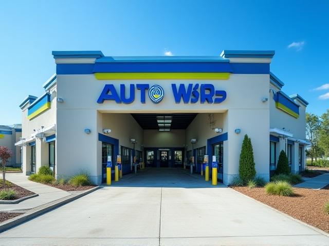 Clean and modern entrance of WATER WORKS AUTO WASH facility